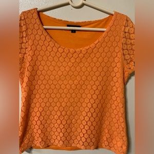 🦋Tahari Women’s Shirt Crewneck Short Sleeve Orange Size M